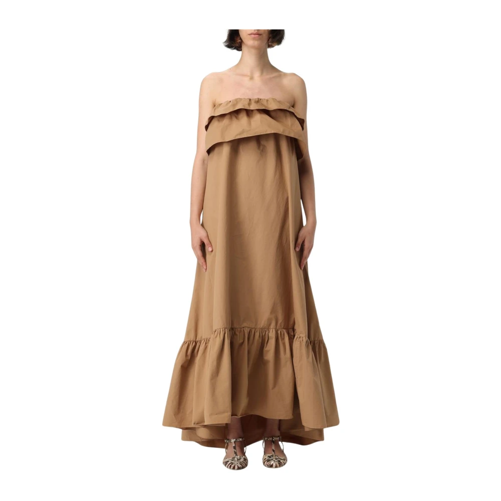 Saint Laurent Women's Brown Ruffle Maxi Dress Tiered Hemline - Maxi Dresses - Xs - Dresses