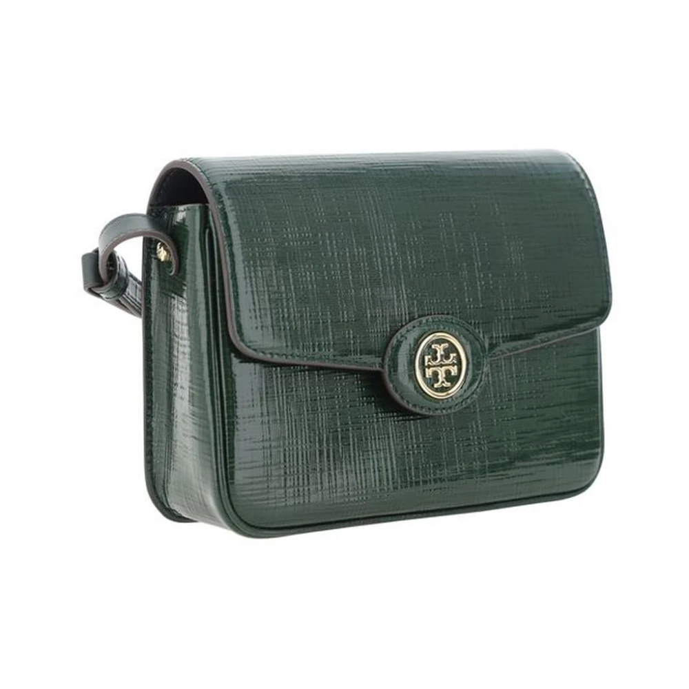 TORY BURCH Leren schoudertas met voorflap Green Dames