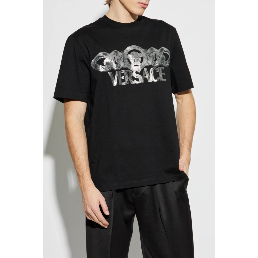 Versace T-shirt met bedrukt logo Black Heren