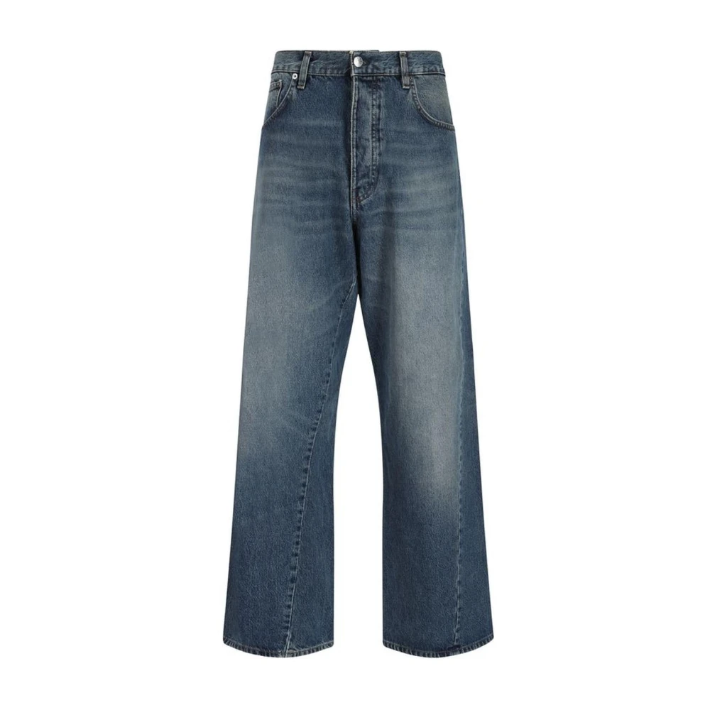 Sunflower Wijde katoenen jeans met leren patch Blue Heren