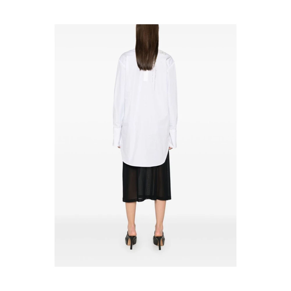 Dries Van Noten Witte Katoenen Kristalversierde Overhemd White Dames