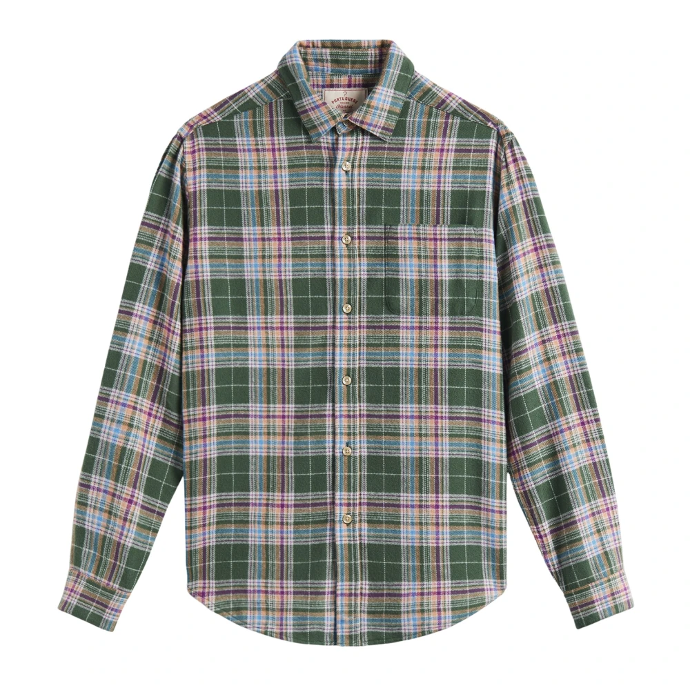 Portuguese Flannel Zachte Katoenen Geruite Overhemd Green Heren