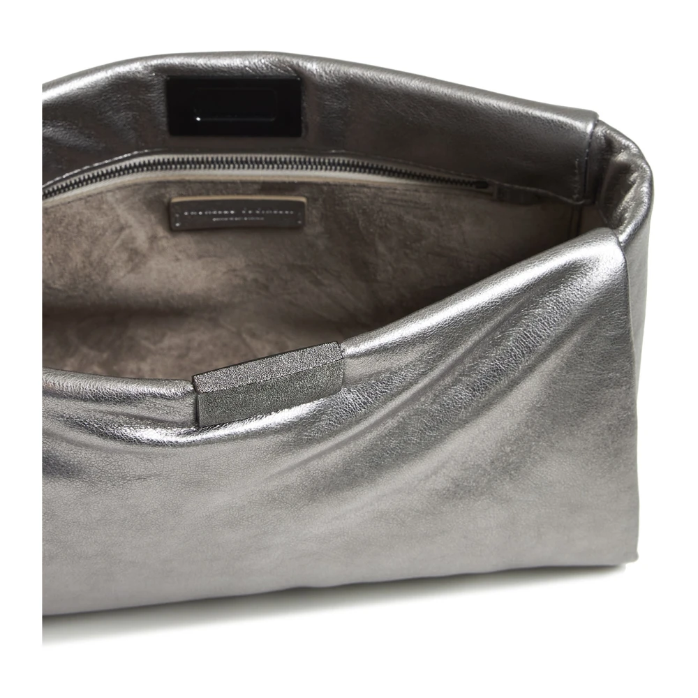 BRUNELLO CUCINELLI Glinsterende Zilveren Leren Clutch Tas Gray Dames