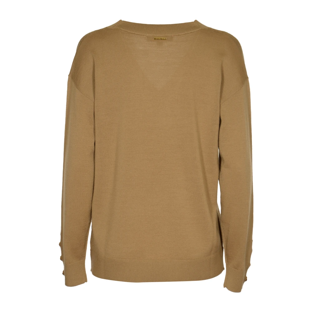 Michael Kors Merino V-hals trui met knoopsluiting op de mouw Brown Dames
