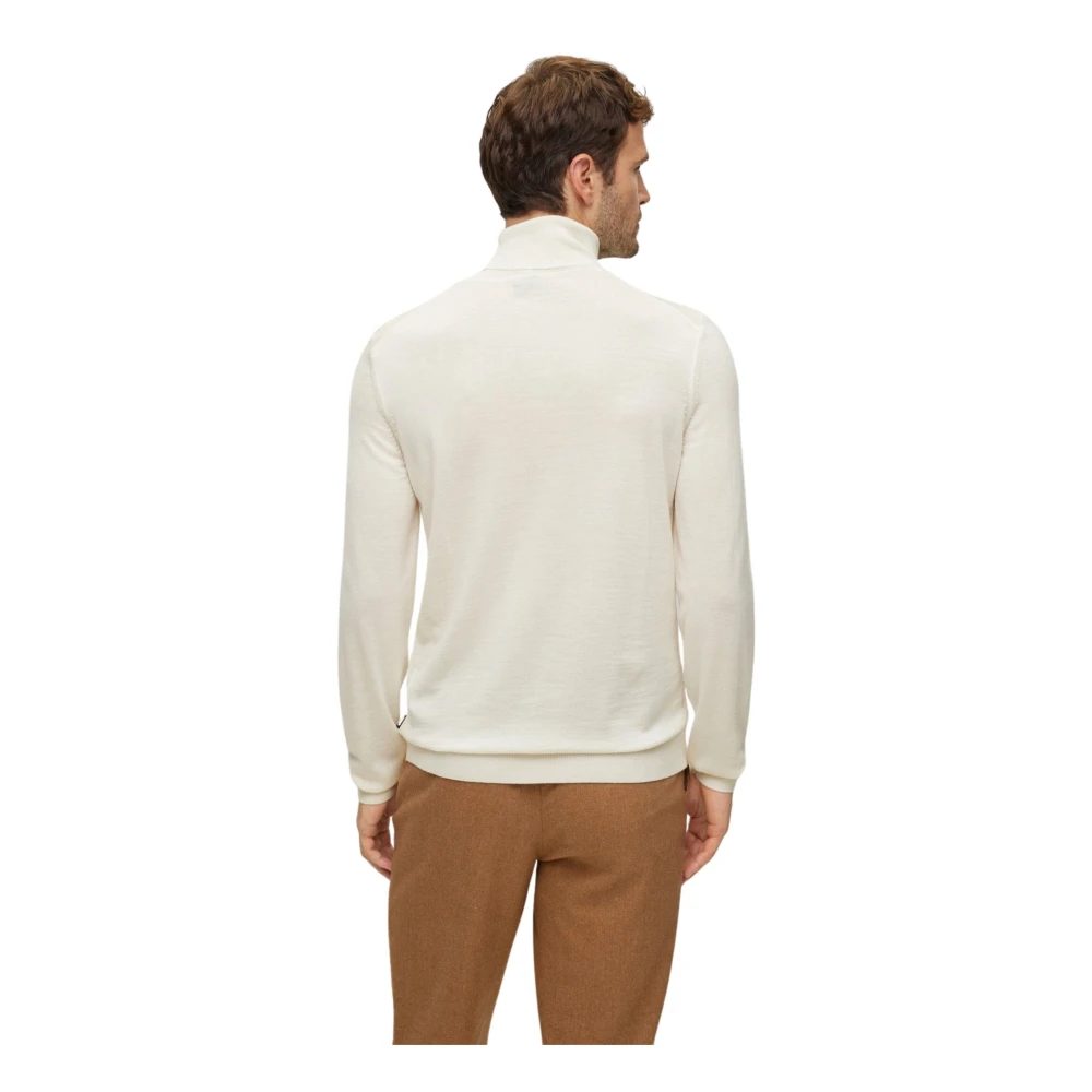 Boss Slim-Fit Rolkrags trui van zuivere wol White Heren