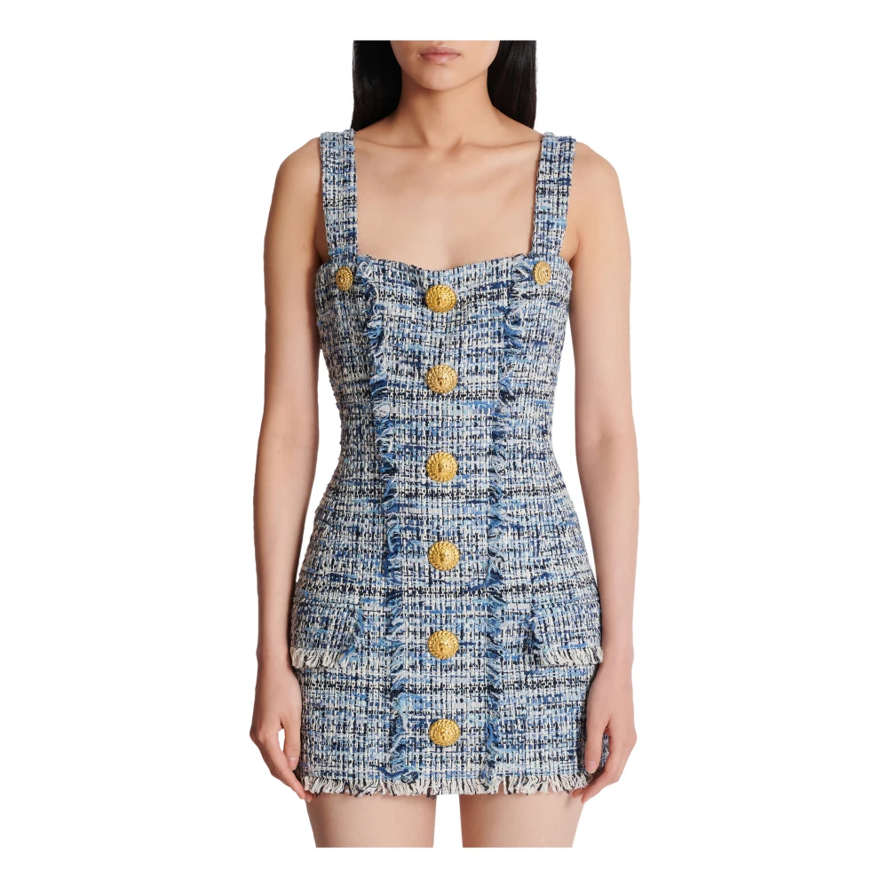 Balmain Korte tweedjurk met bandjes Blue Dames