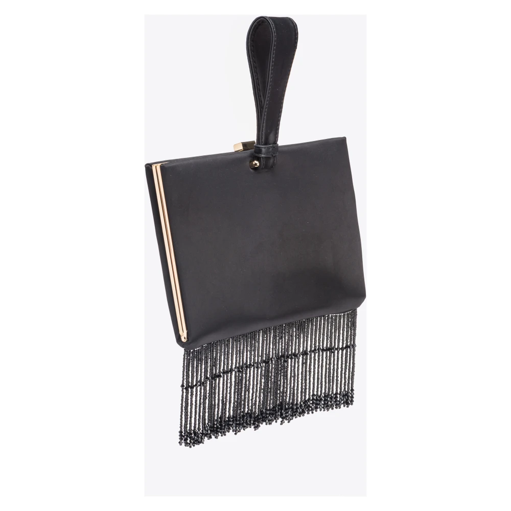 pinko Elegante Franje Satijnen Handtas Black Dames