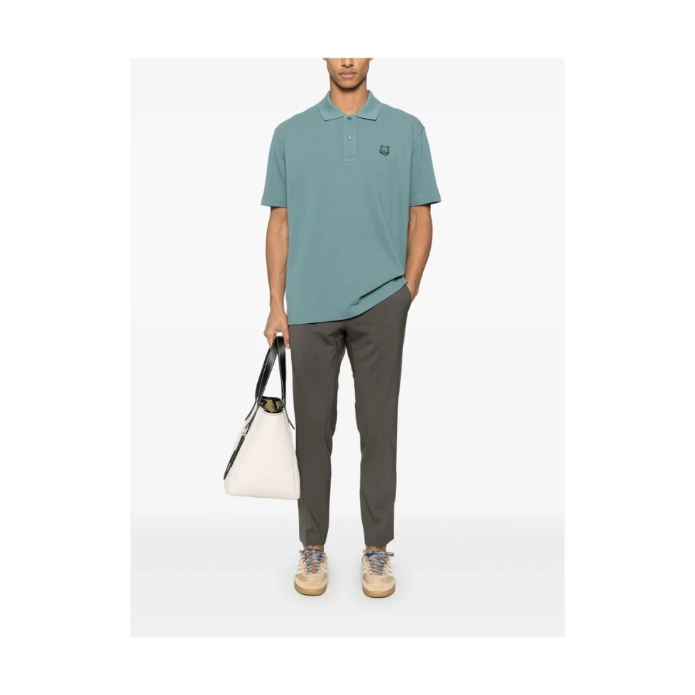 Maison Kitsuné Blauwe Button-Up Sweater met Korte Mouwen Blue Heren