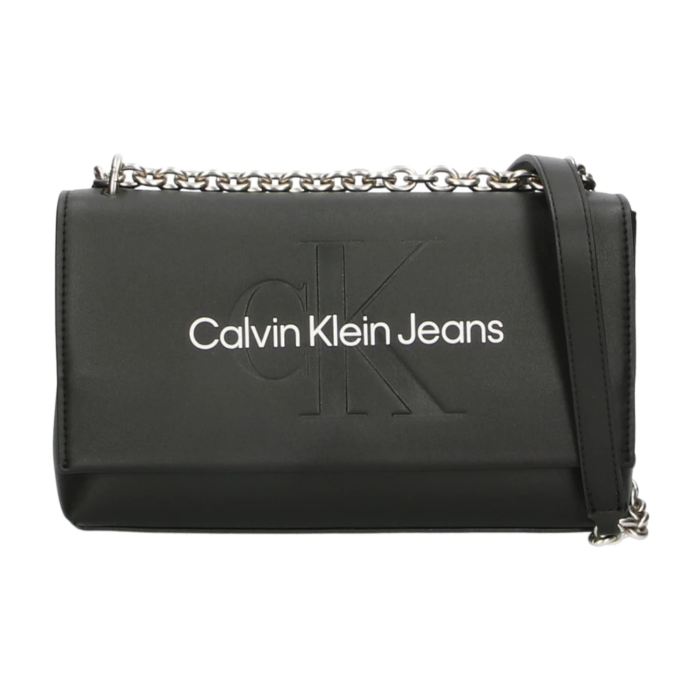 Calvin Klein Zwarte Schoudertas met Kettingriem Black Dames