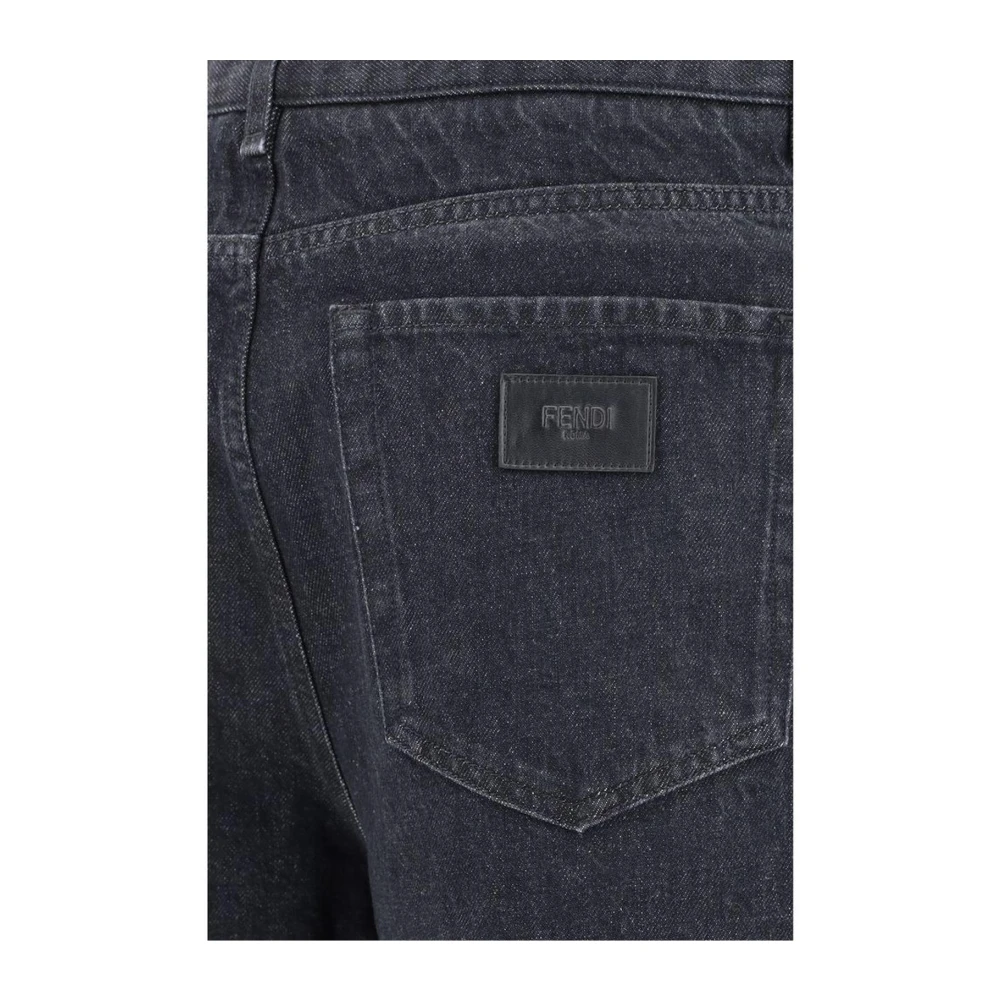 Fendi Logo Patch Straight Five-Pocket Jeans Black Heren