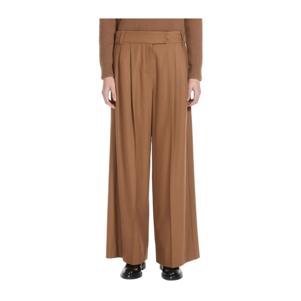 Max Mara Studio Wijde Flanellen Broek Brown Dames