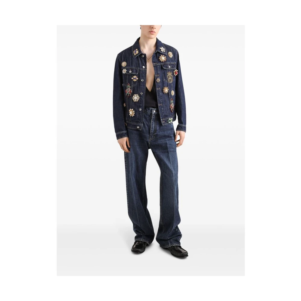 Dolce & Gabbana Indigo Blauwe Knoopsluiting Buitenkleding Jas Blue Heren