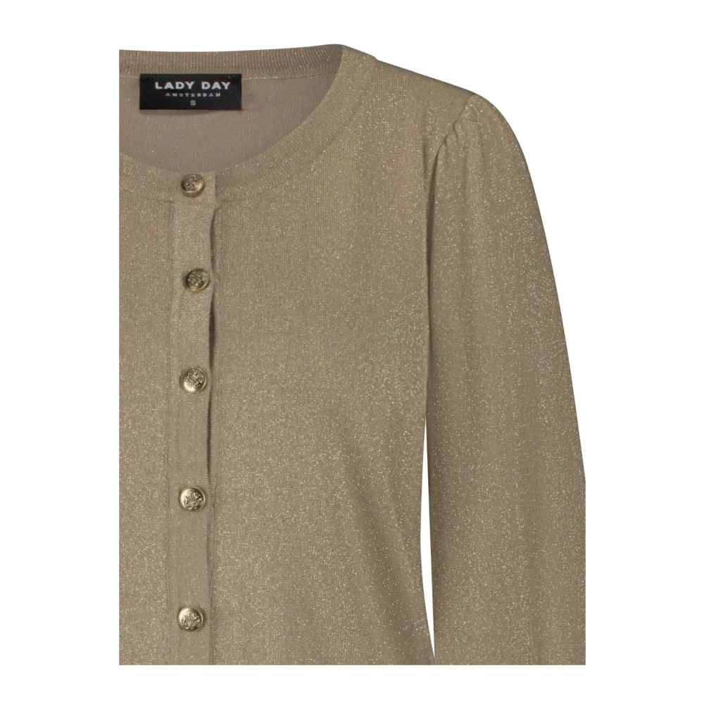 Lady Day Taupe Lurex Look Ronde Hals Vest Beige Dames