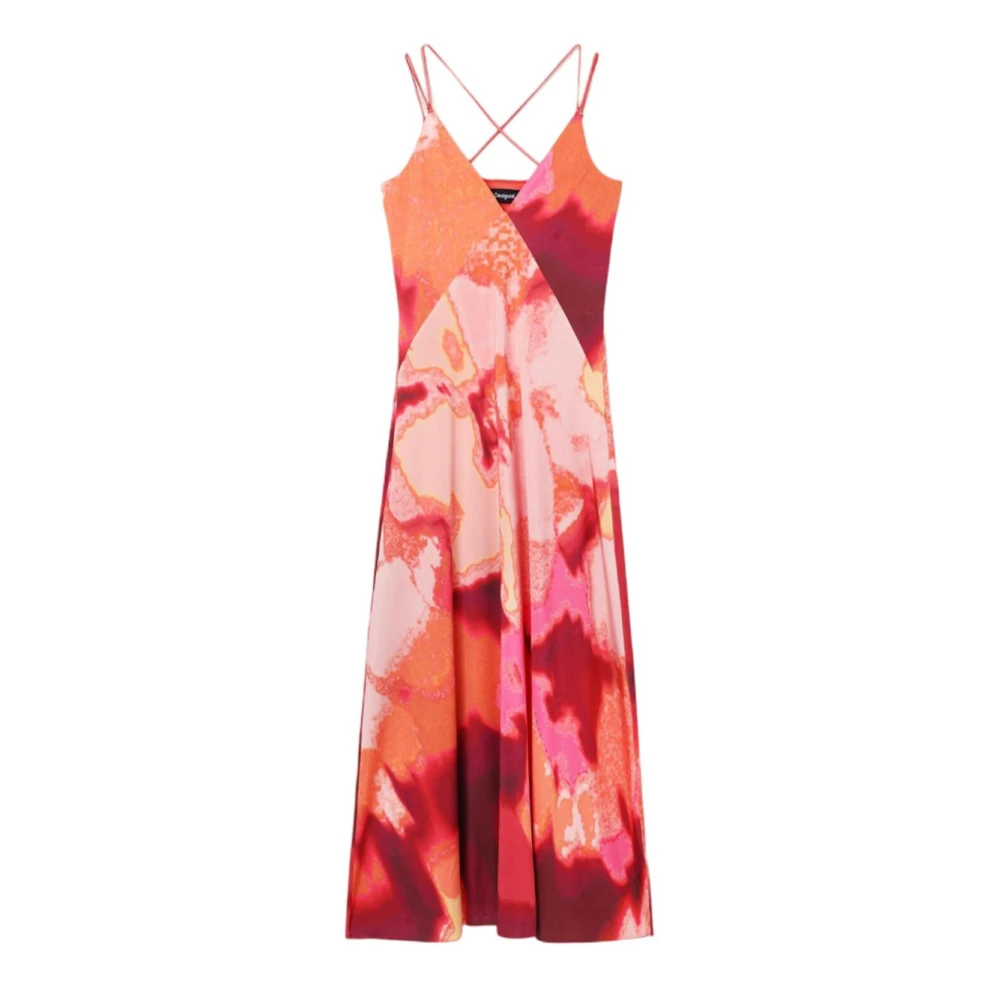 Desigual maxi jurk met all over print koraalrood oranje roze