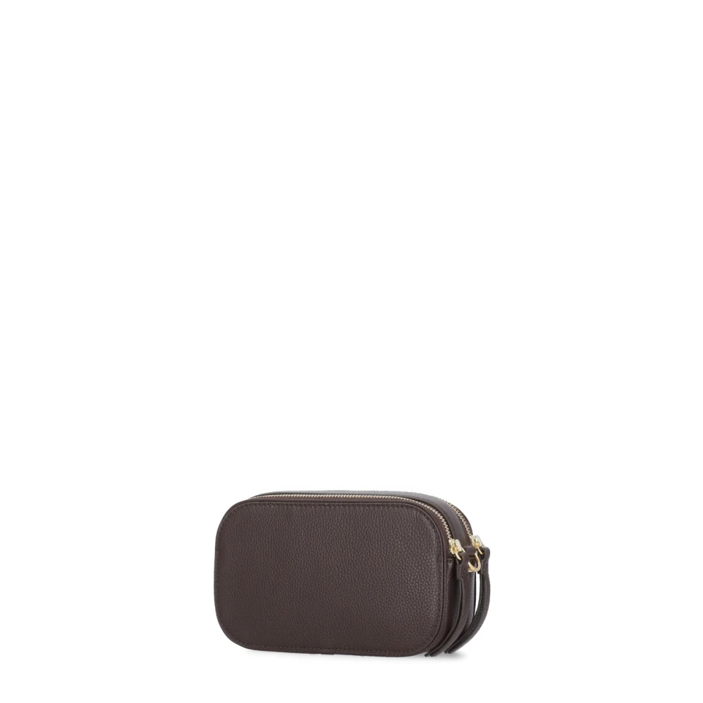 TORY BURCH Bruine leren schoudertas met dubbel T-logo Brown Dames