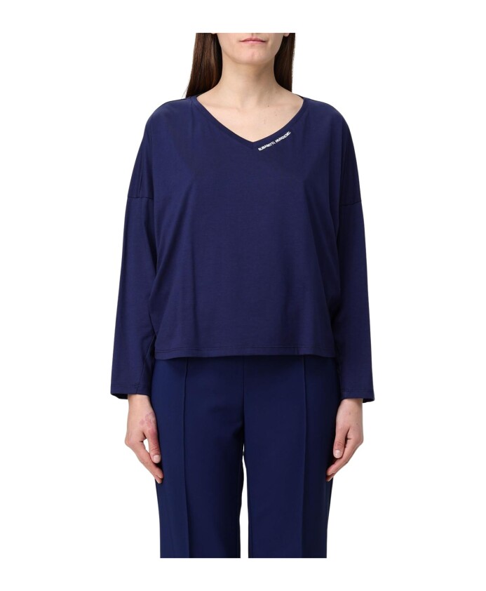 pull-en-tricot-bleu-col-en-v