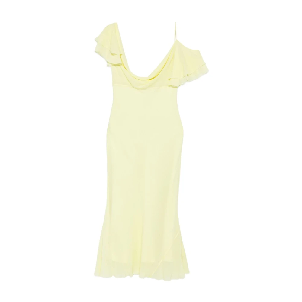 Self Portrait Women's Yellow Midi Dress With Draped Neckline