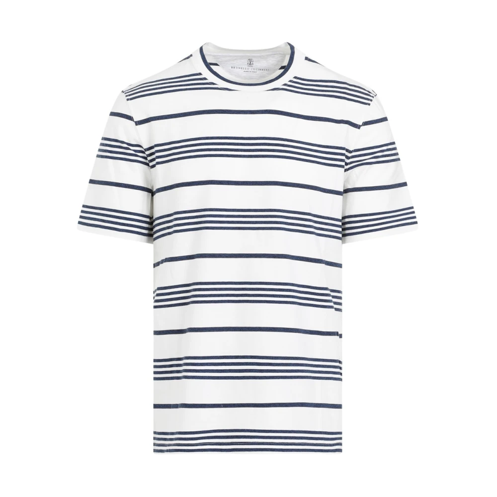 BRUNELLO CUCINELLI Off White Denim Katoenen T-shirt Multicolor Heren