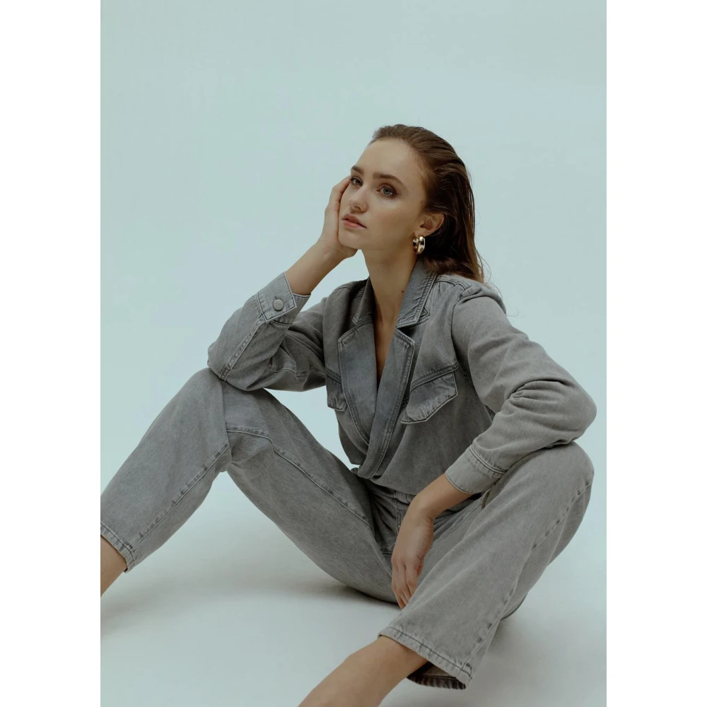 Homage Grijze Denim Cross Over Jumpsuit Gray Dames