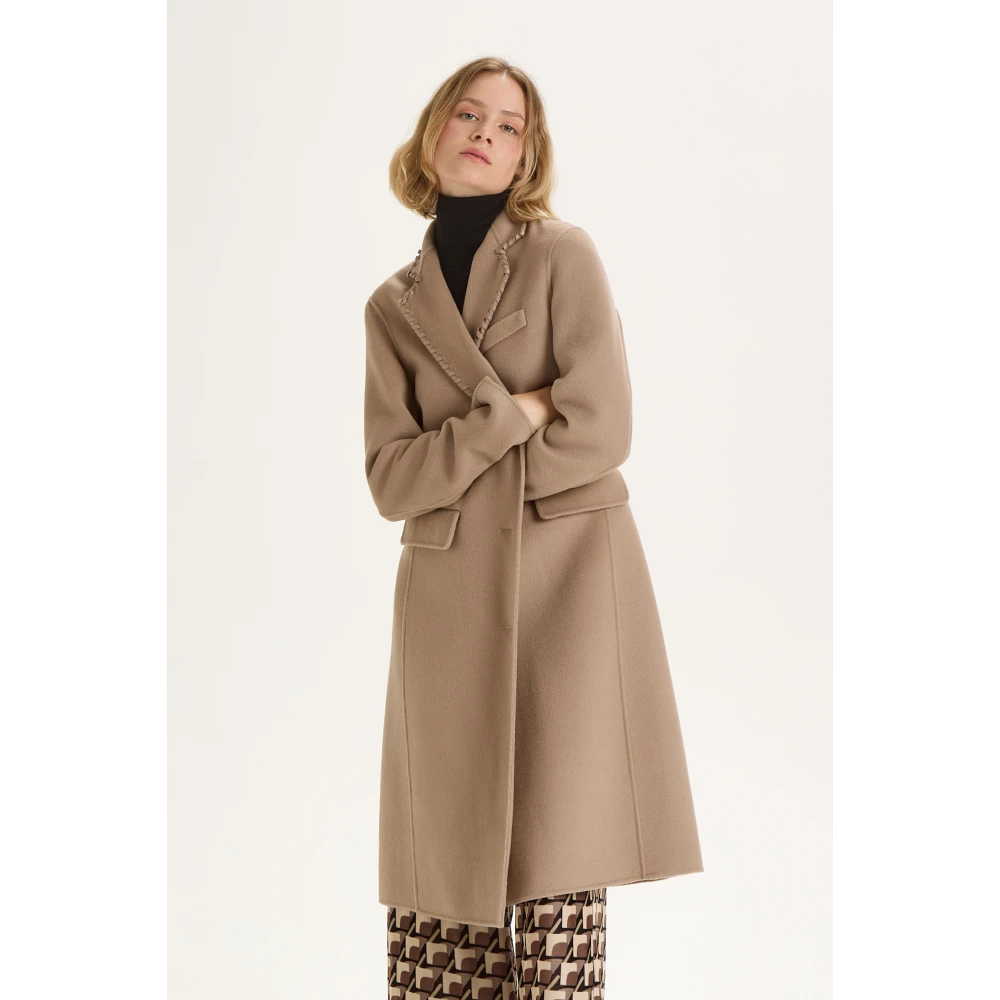 Maliparmi Handgemaakte Wollen Jas met Leren Details Beige Dames