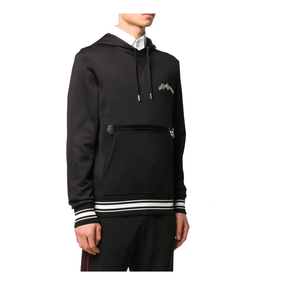 alexander mcqueen Hoodie met logo en geribbelde afwerking Black Heren