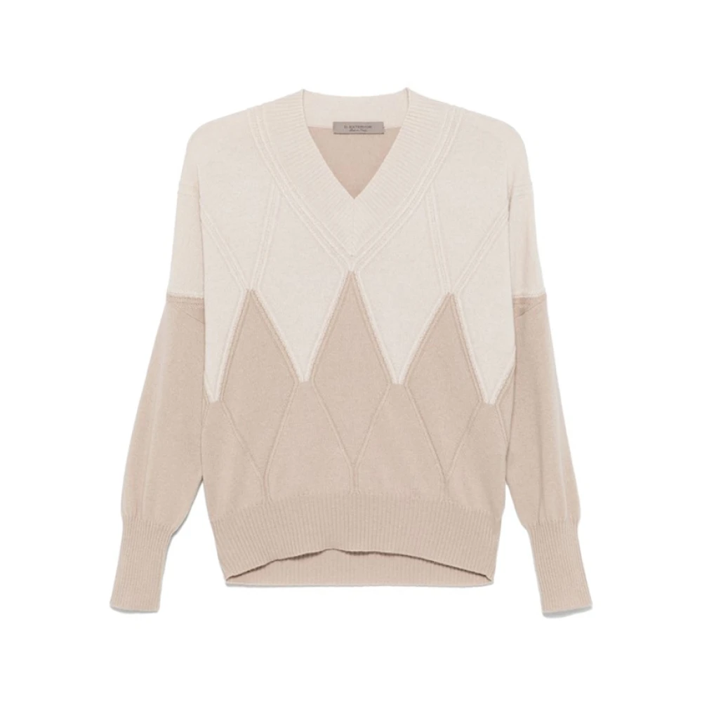 D.Exterior Geruite Wol Kasjmier Trui Beige Dames