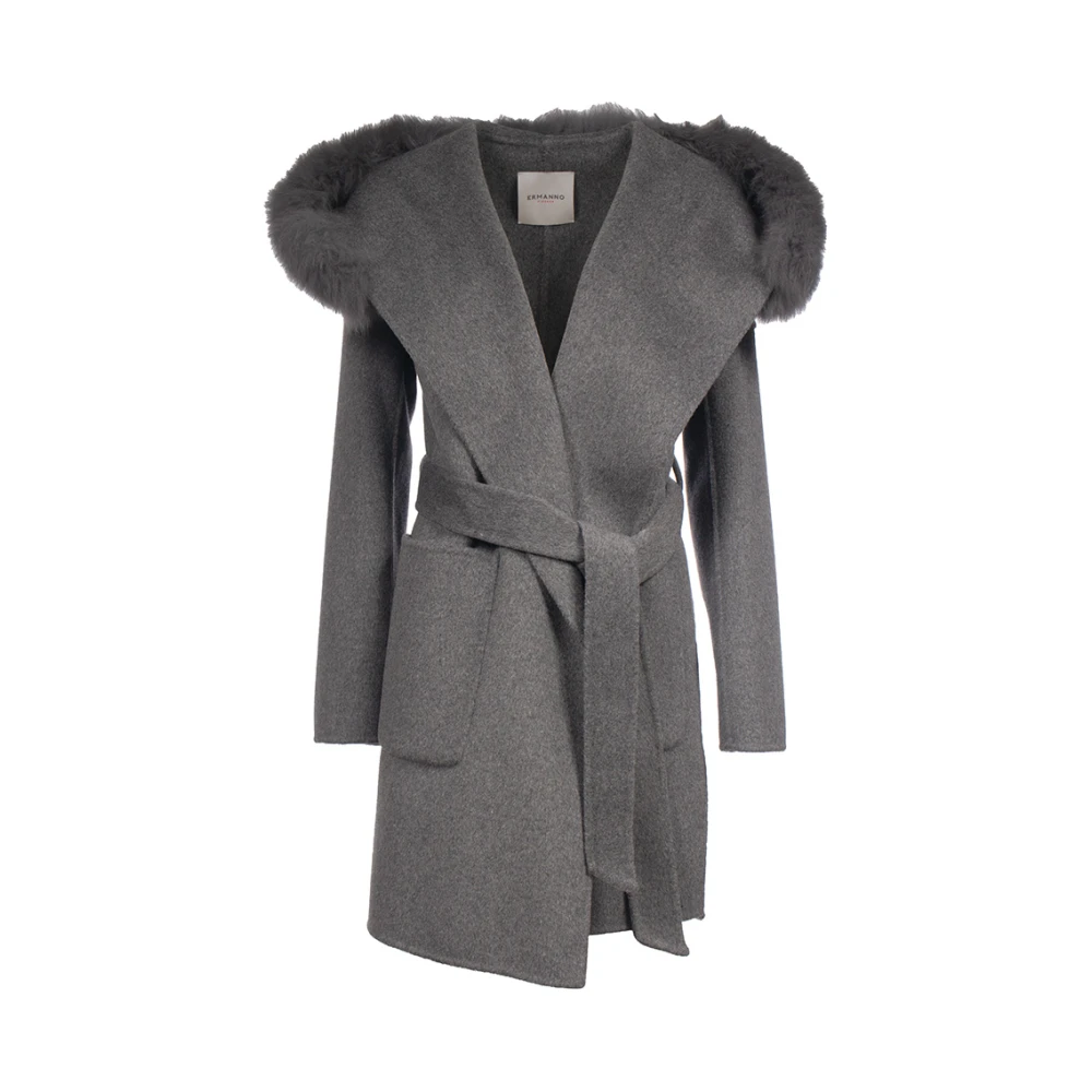 Ermanno Scervino Bontkraag Ceintuurjas met Logo Gray Dames