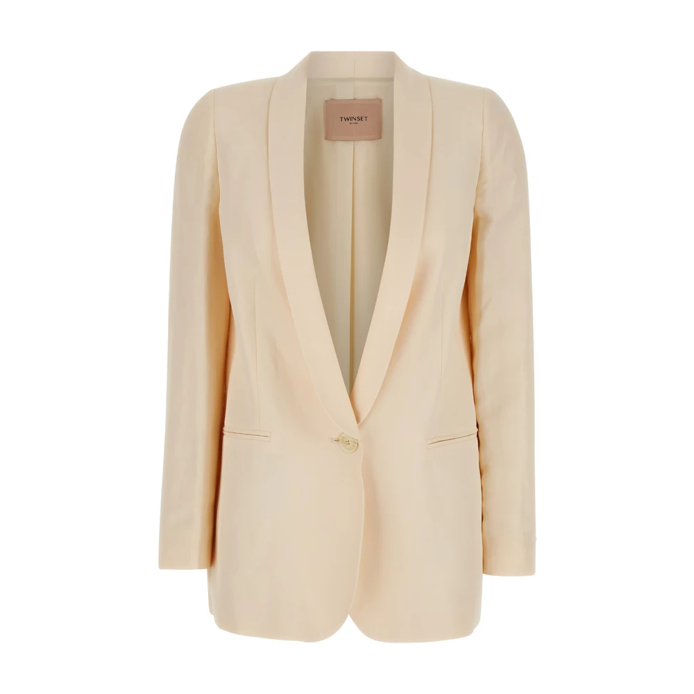 Twinset Beige Linnen Blend Jas Shawl Halslijn Beige Dames