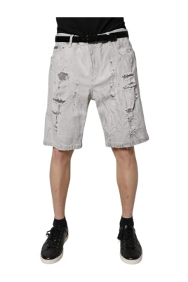 Tattered Denim Bermuda Shorts
