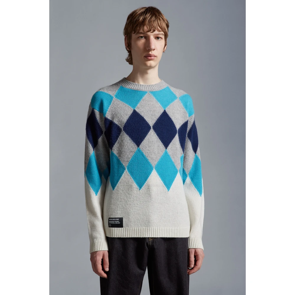 Moncler Argyle Crew Neck Wool Cashmere Sweater Multicolor Heren