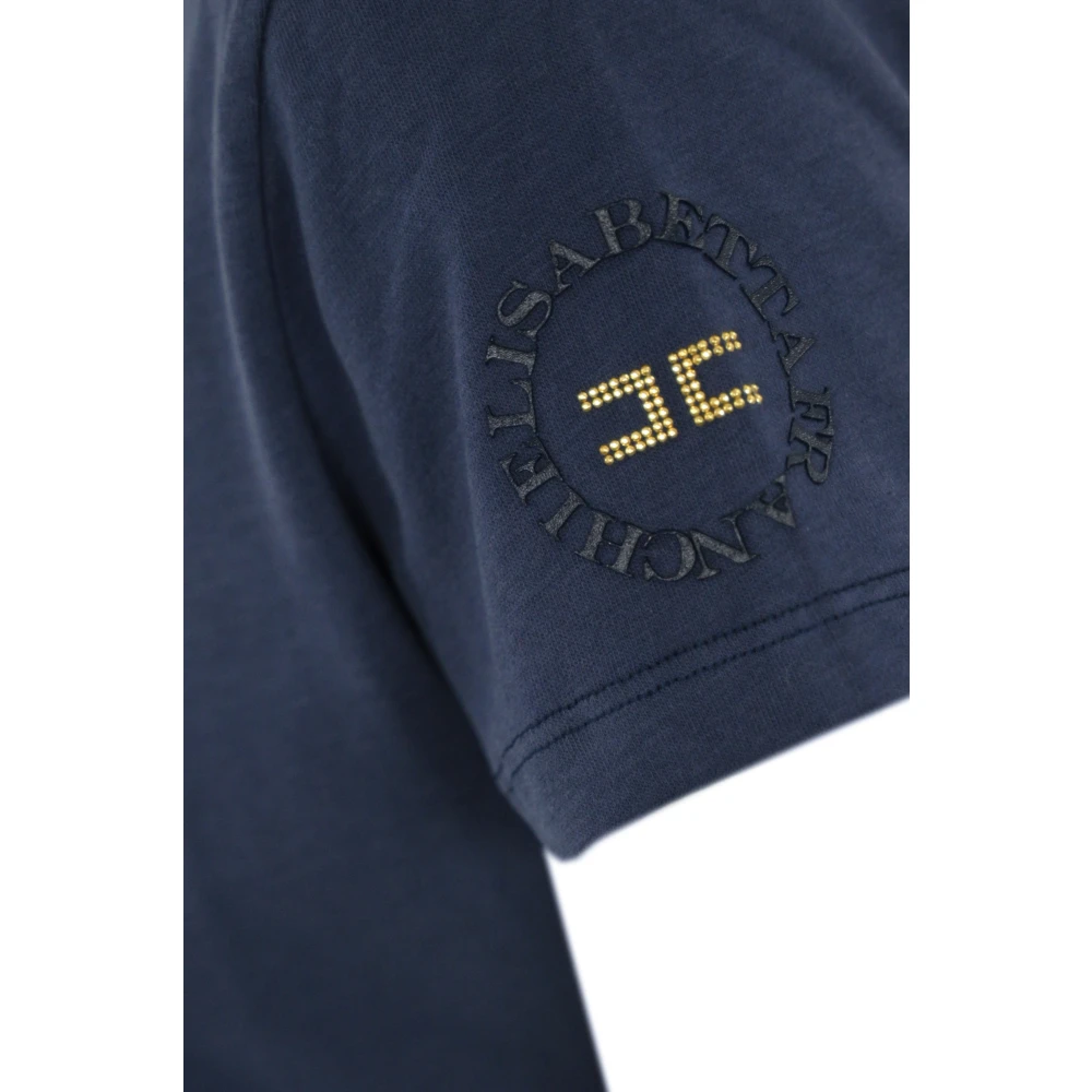 Elisabetta Franchi Blauw Logo T-shirt met Strass Blue Dames