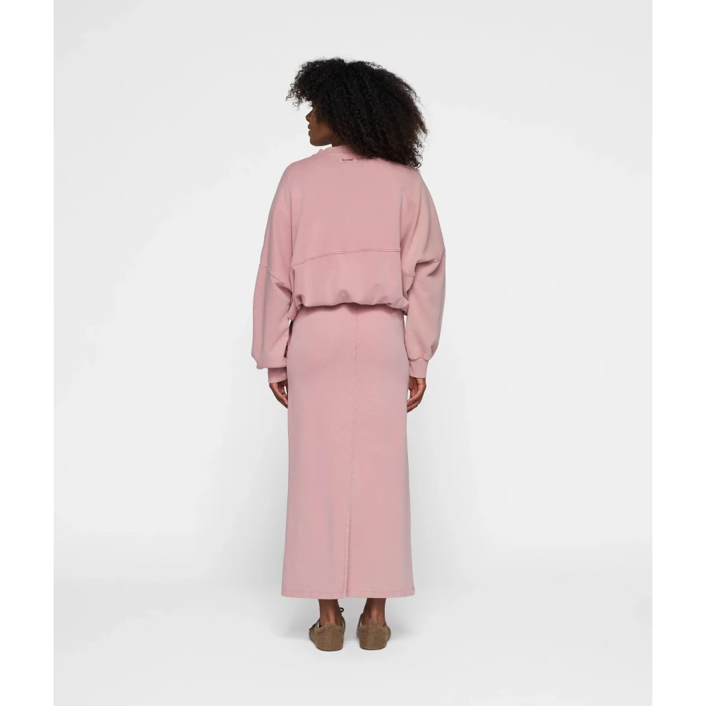 10Days Geborstelde katoenen midi-rok met elastische taille Pink Dames