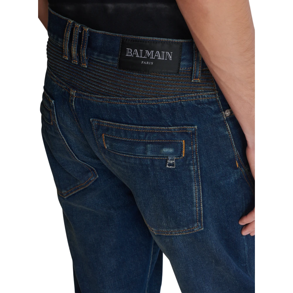 Balmain Denim straight-leg biker jeans Blue Heren