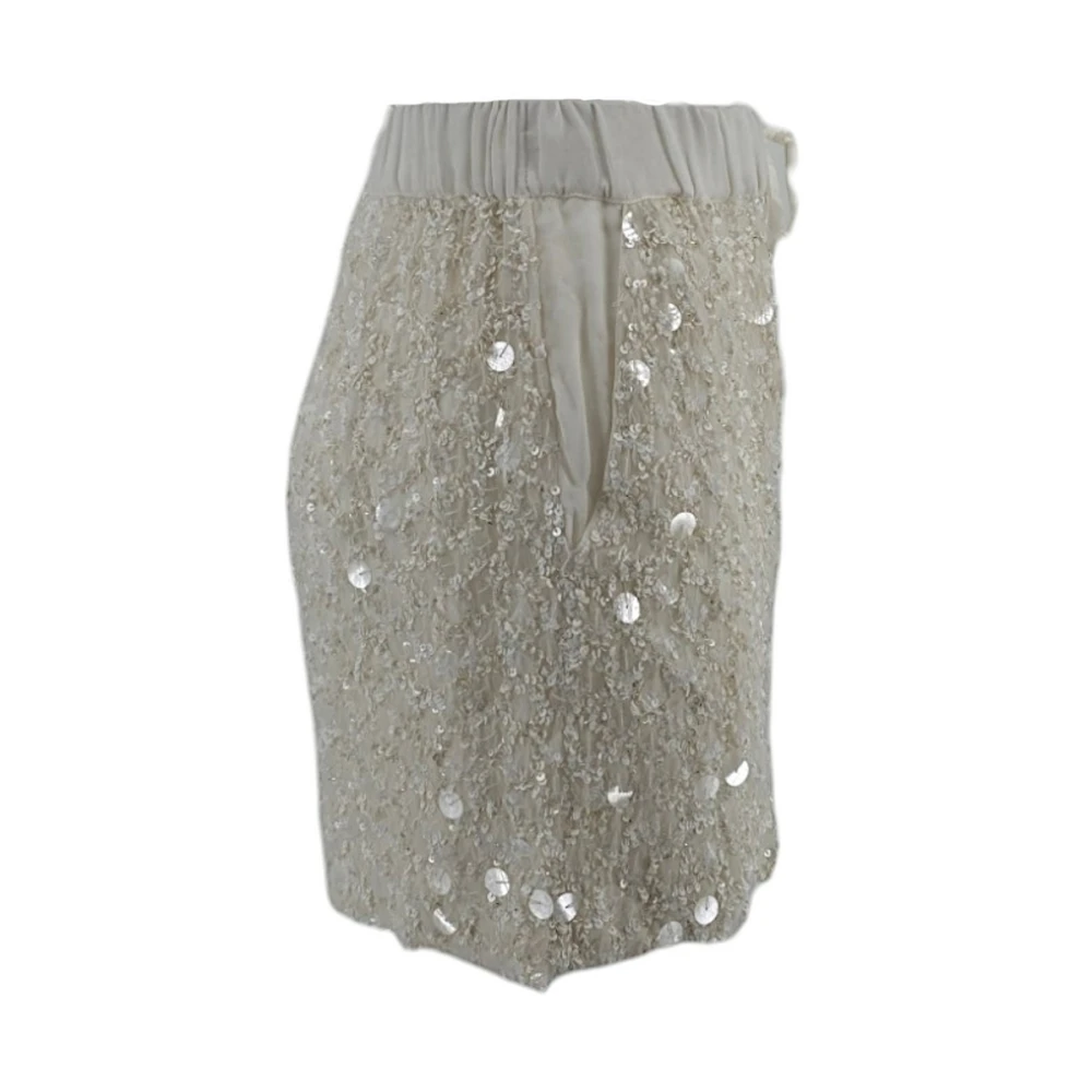 P.a.r.o.s.h. Witte Pailletten Shorts Trekkoord Taille White Dames