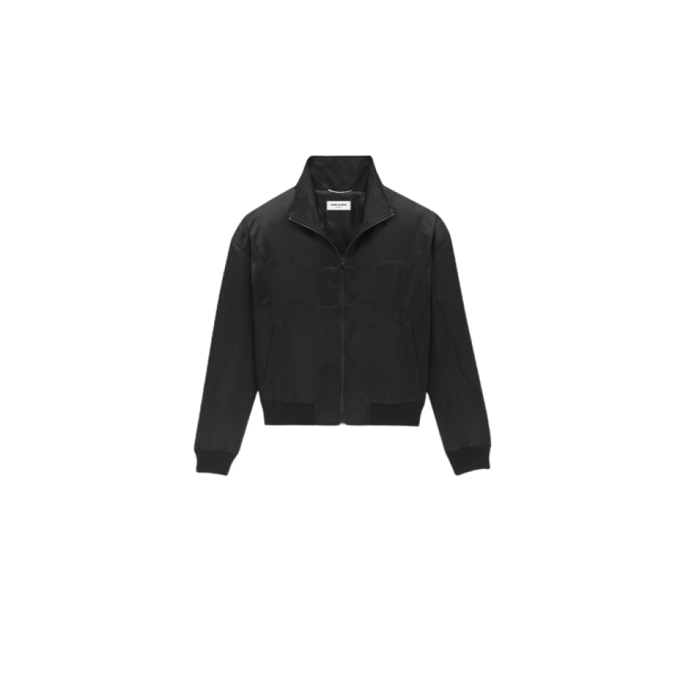 Saint Laurent Satin Bomberjack met hoge kraag Black Heren