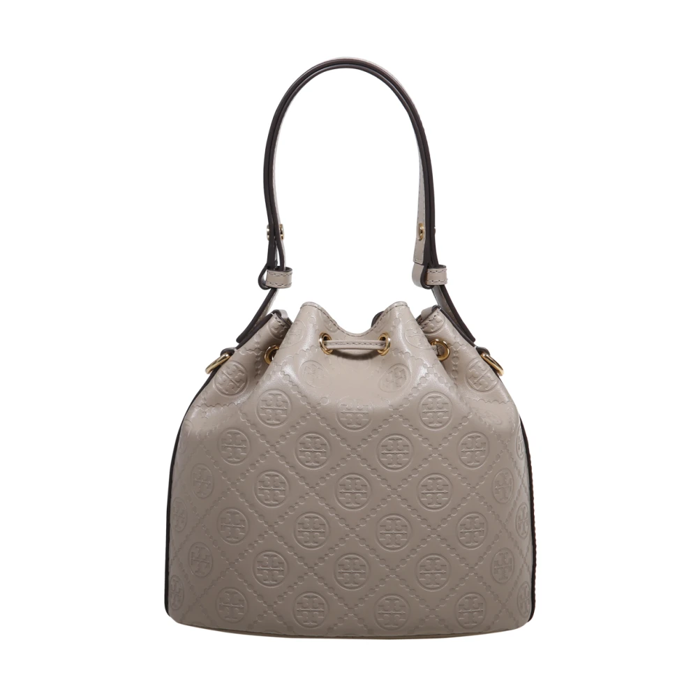 TORY BURCH Monogram Leren Bucket Tas Beige Dames