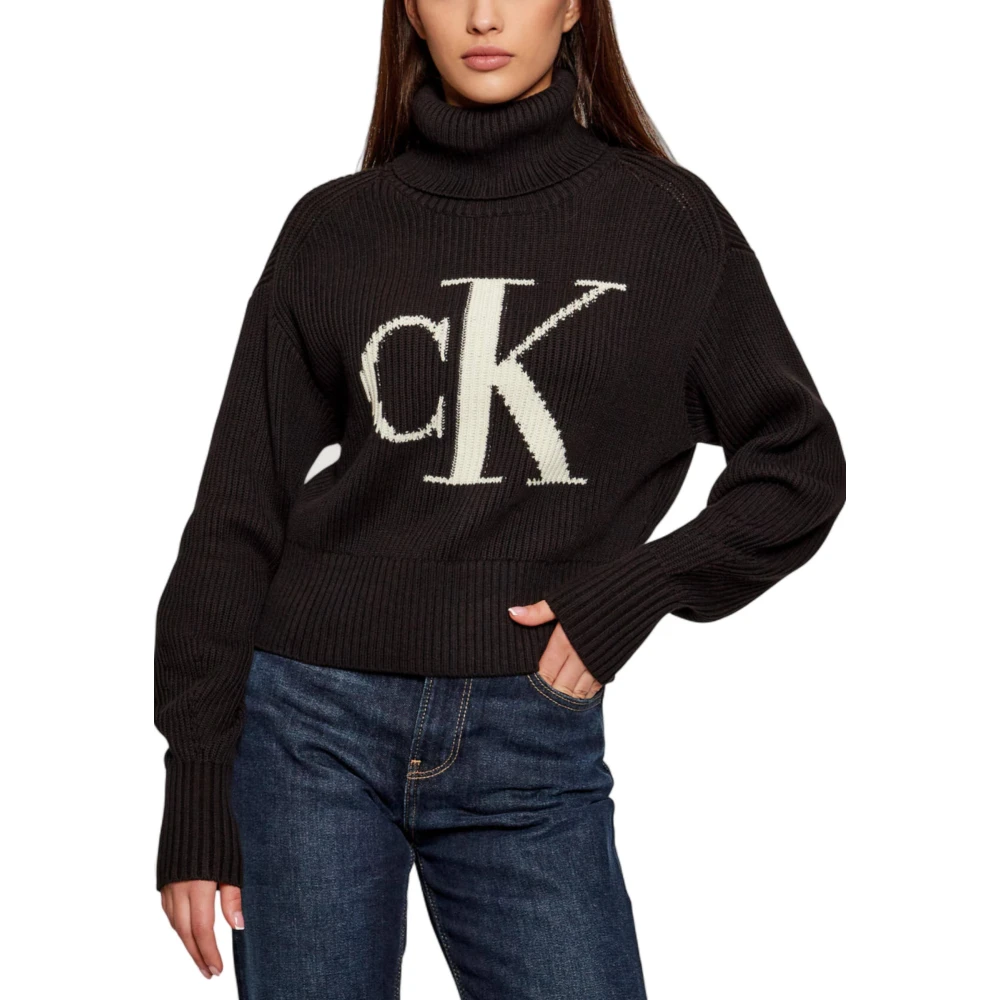 Calvin Klein Jeans Women's Black Oversized Logo Jumper - Turtlenecks - Xs - Knitwear