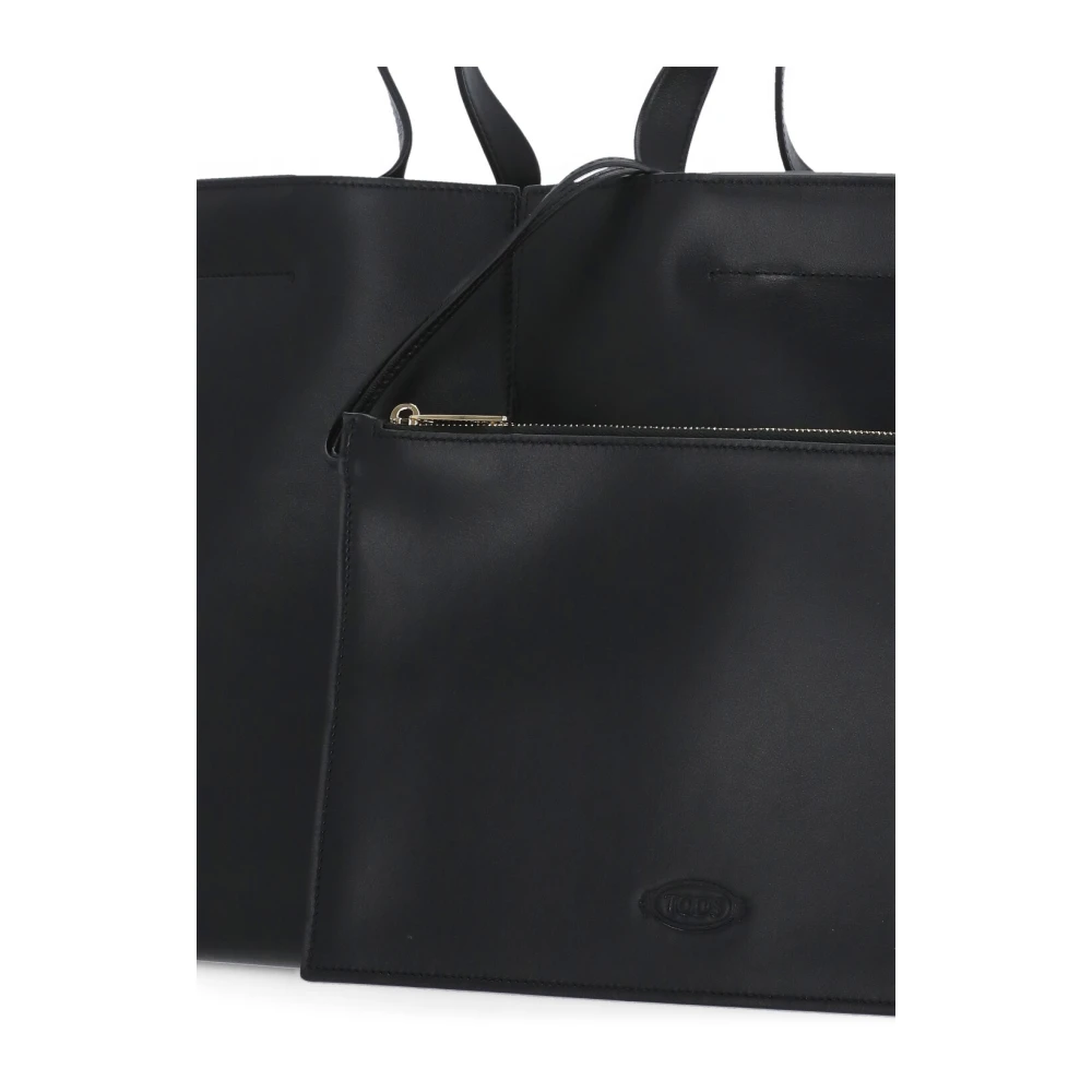 TOD'S Zwarte Leren Winkelmand met Clutch Black Dames