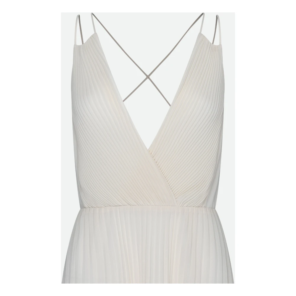 Twinset Ivoor Geplooide Midi Jurk met V-Hals White Dames