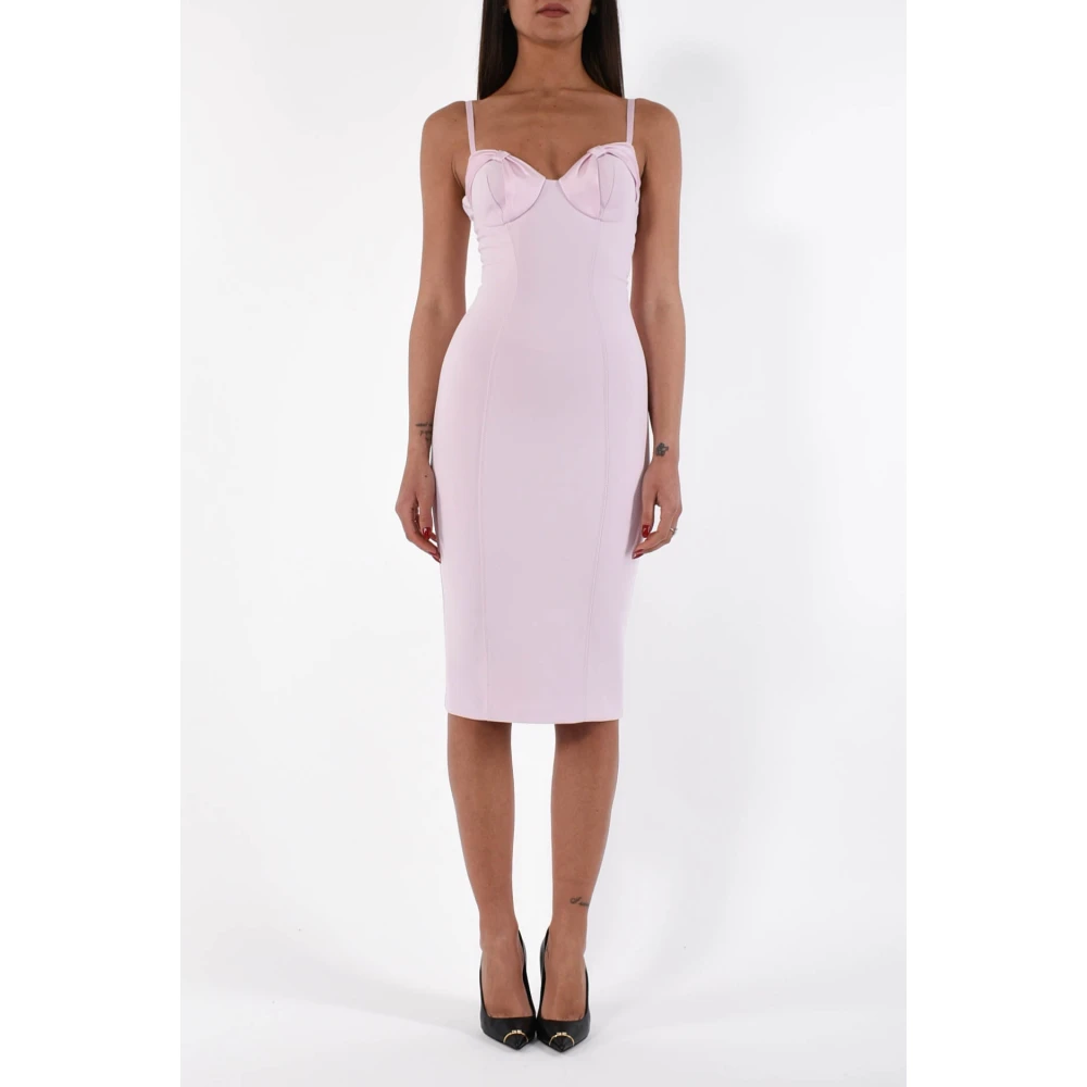 Elisabetta Franchi Midi jurk met satijnen strikken Pink Dames