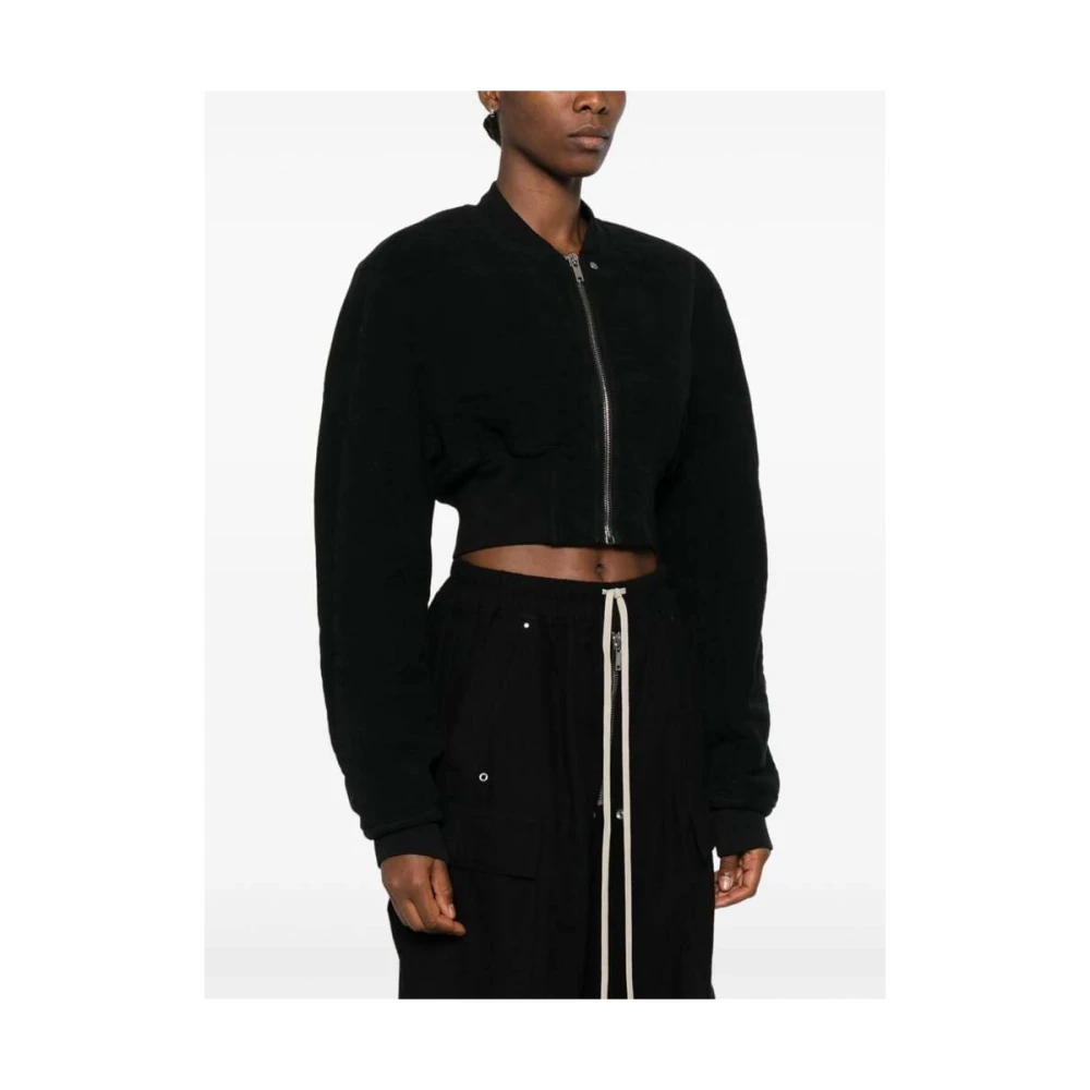 Rick Owens Zwarte Katoenen Baseball Kraag Jas Black Dames