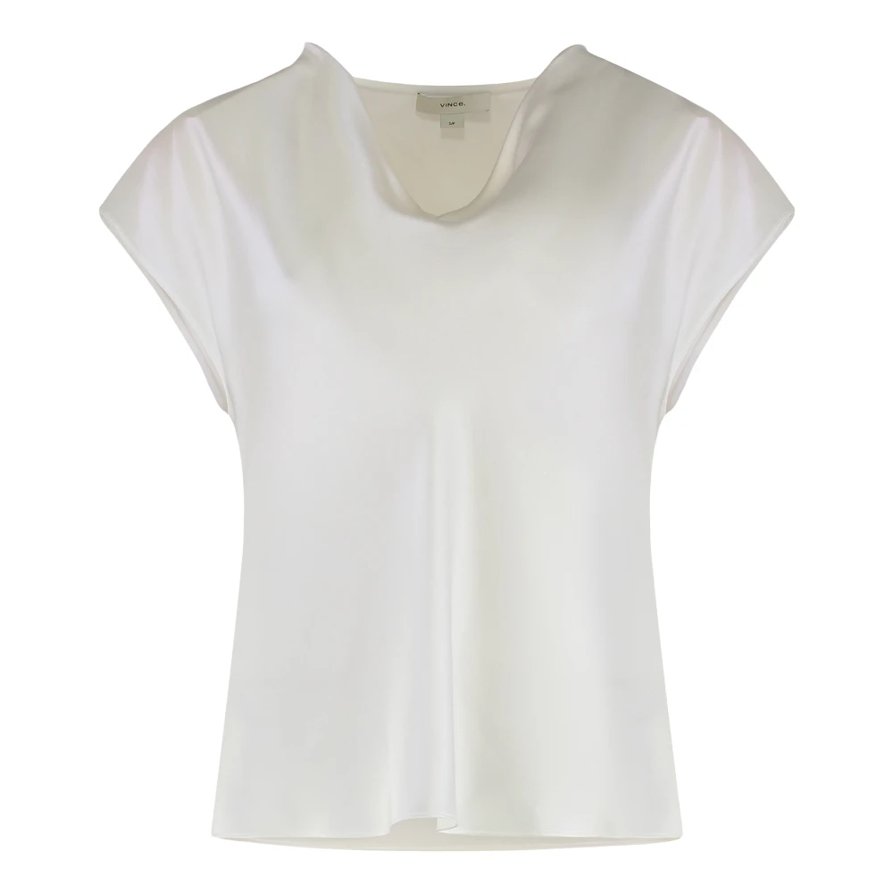 Vince Women's White Blouses, L, Silk Cowl-Neck Blouse