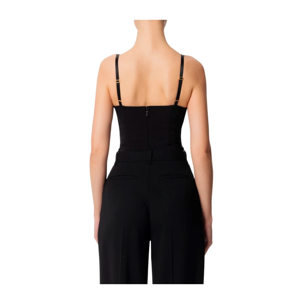 Elisabetta Franchi Crêpe Bustier Body met Topstitch Cups Black Dames