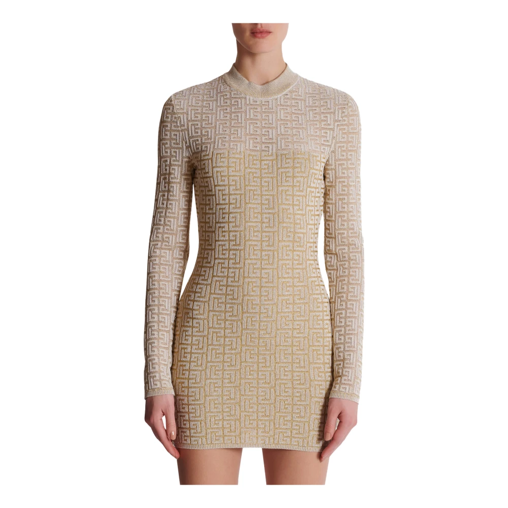 Balmain PB Labyrinth gebreide jurk Beige Dames