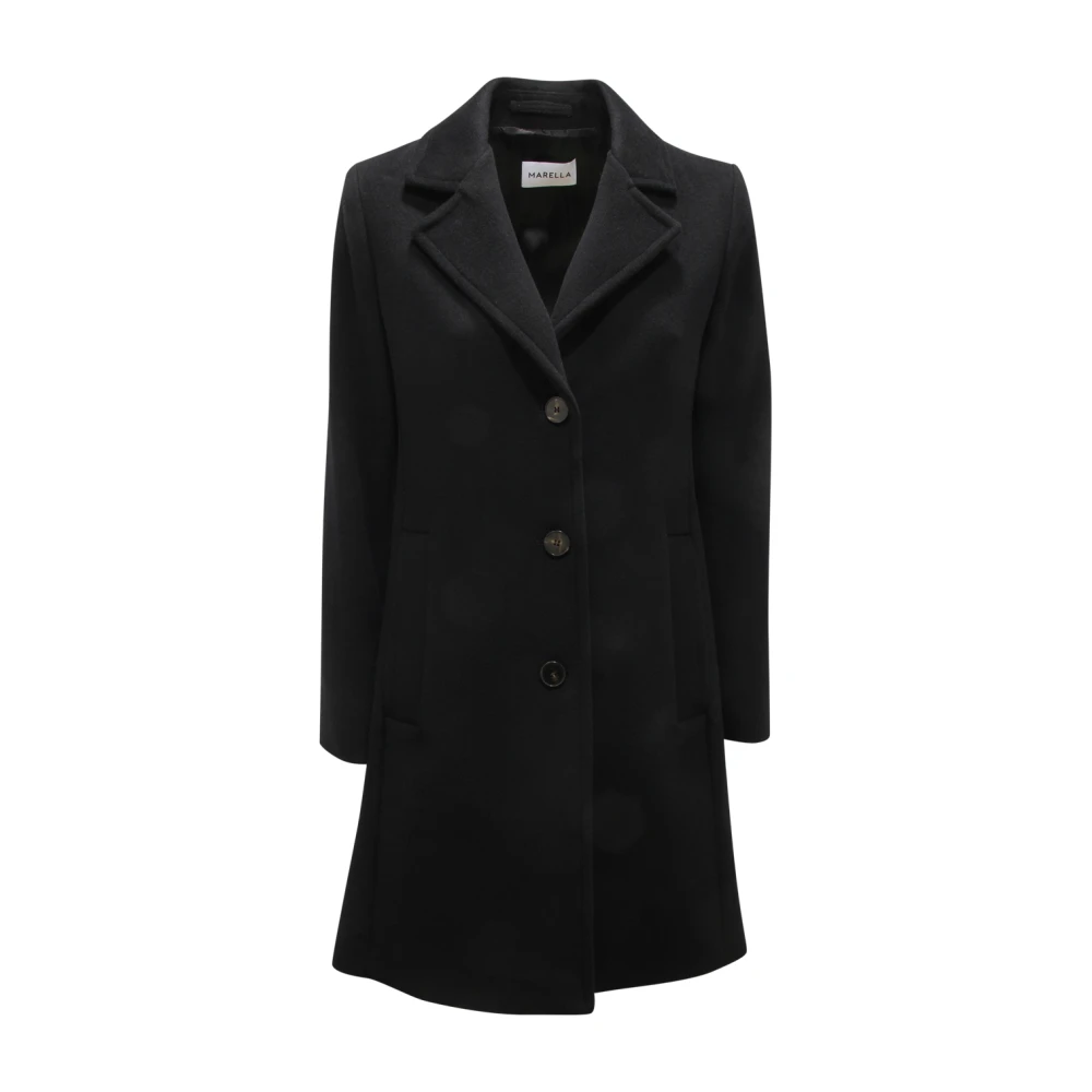 Marella Women's Black Wool Blend Coat - Single-Breasted Coats - 2XL - Coats