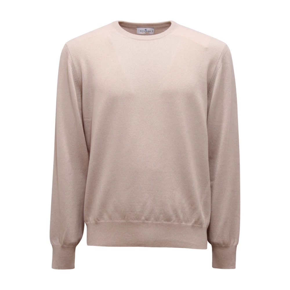 Sonrisa Beige Round-Neck Knitwear, Male, 3XL, Cashmere Jumper Made In Italy
