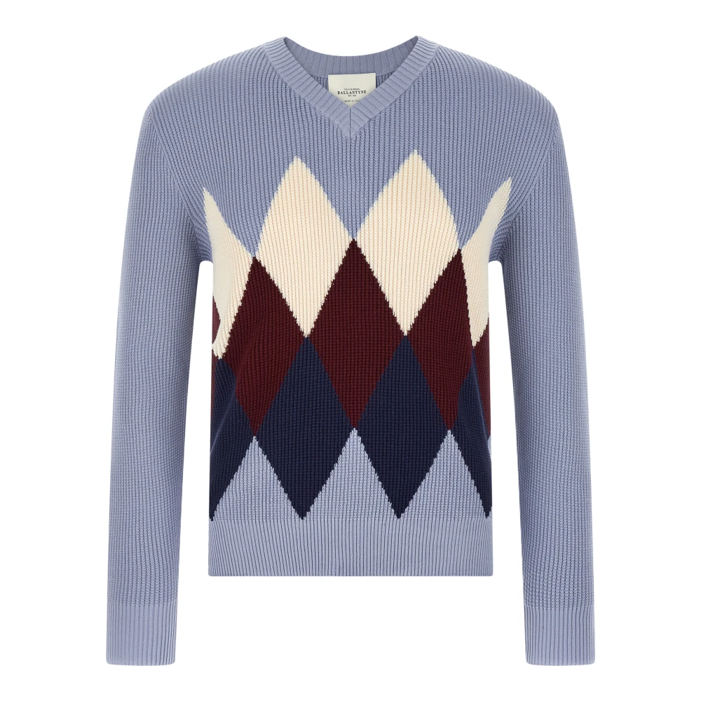 Ballantyne Men's Multicolor V-Neck Knitwear, 4XL, Argyle V-Neck Jumper