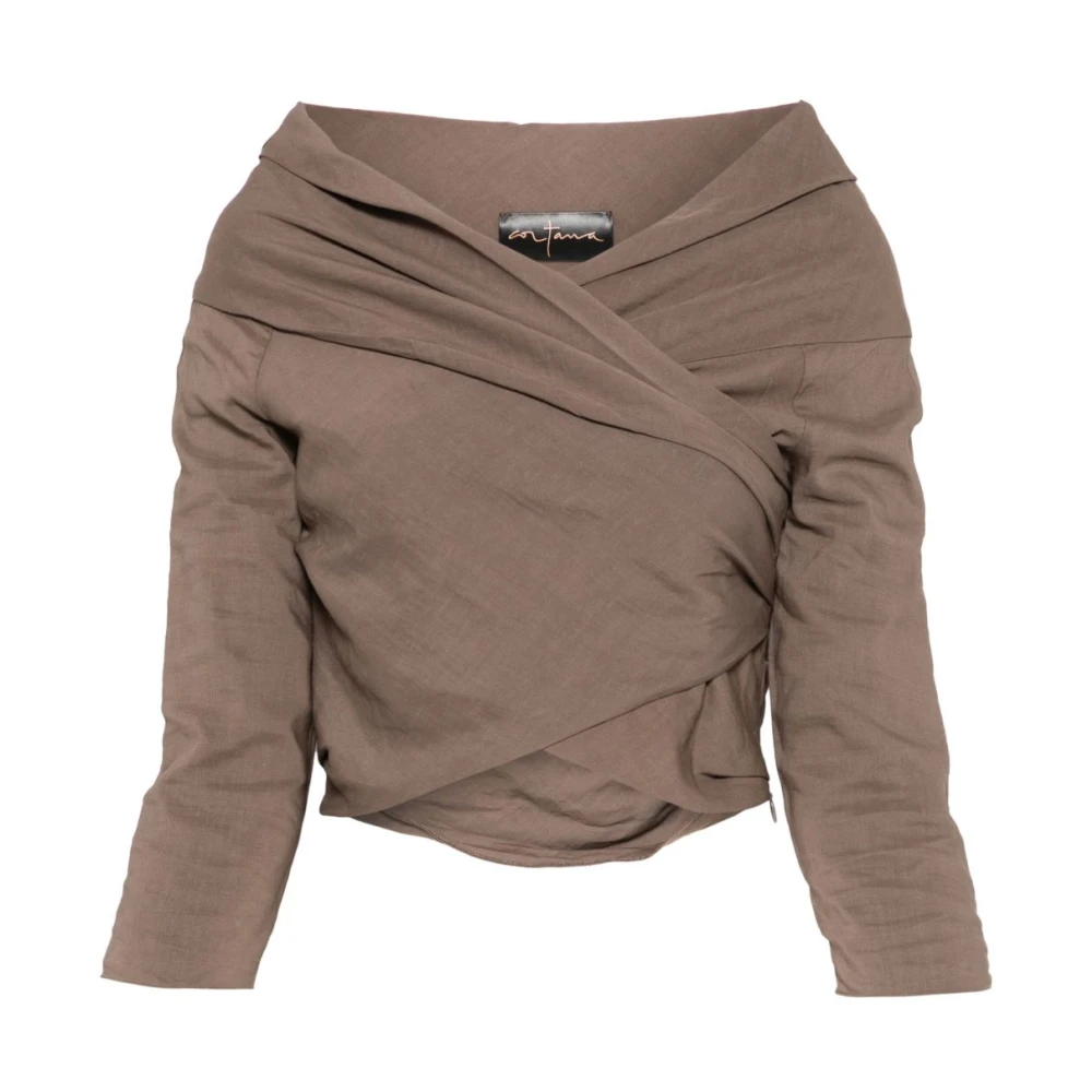 Cortana Bruine Off-Shoulder Gedrapeerde Top Brown Dames