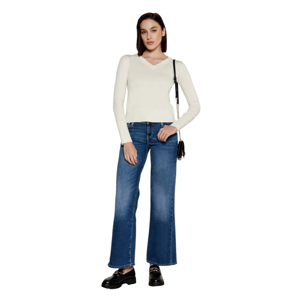 Guess Elastische Gebreide Trui met V-Hals White Dames