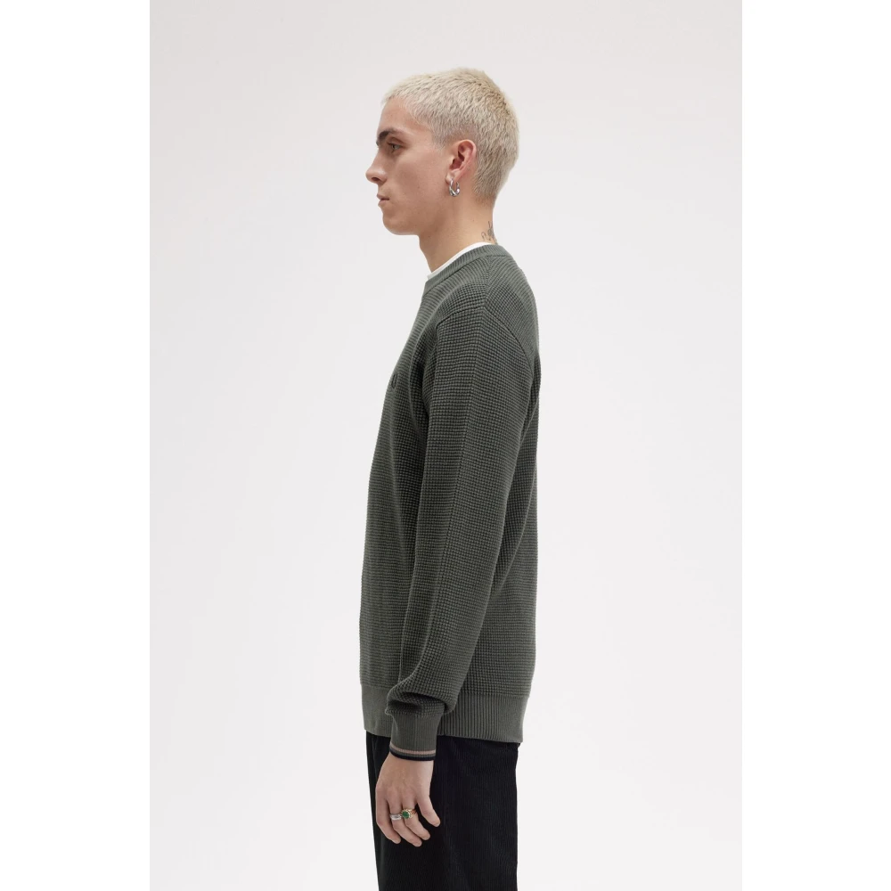 Fred Perry Groene Waffle Stitch Jumper Top Green Heren